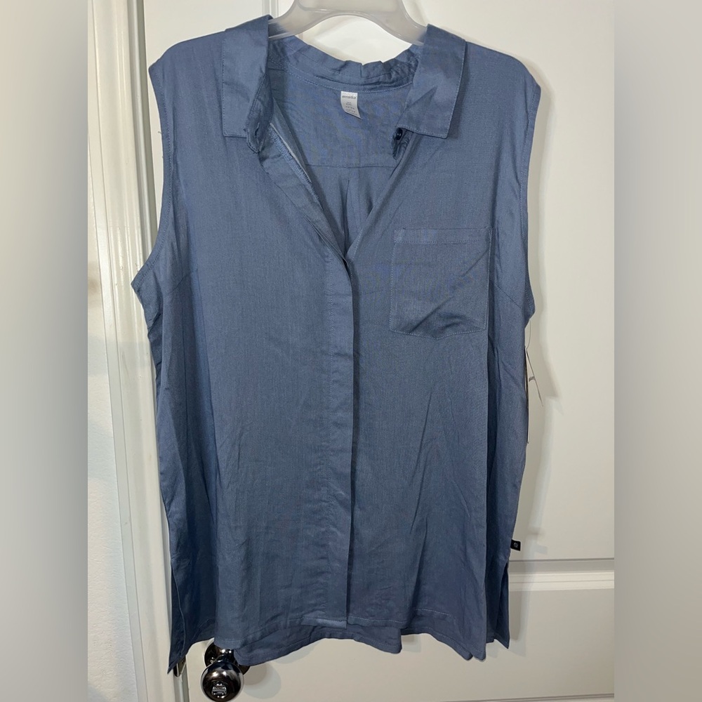 Marika NWT Sleeveless Linen ButtonUp Collar Tunic Shirt Pocket Preppy Blouse XXL